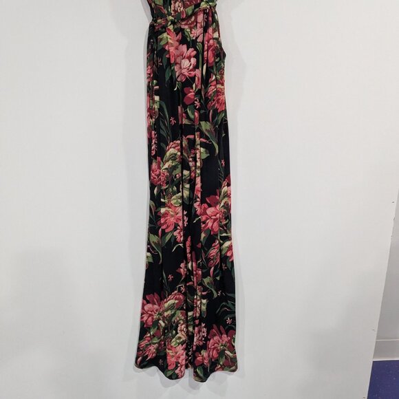 Emma & Michele Floral Wide Leg Jumpsuit with Ties Pink Black Size Large - Picture 2 of 5